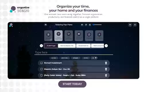 Focus Organize Productivity, Time Tracker and Organization  from Chrome web store to be run with OffiDocs Chromium online