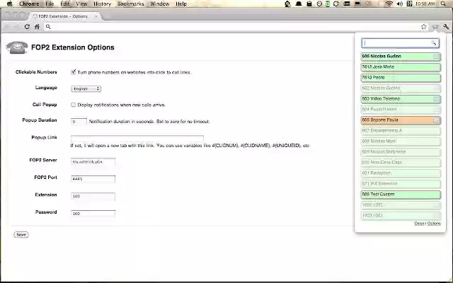 FOP2 Extension  from Chrome web store to be run with OffiDocs Chromium online