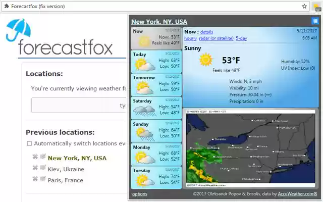 Forecastfox (เวอร์ชันแก้ไข) จาก Chrome เว็บสโตร์เพื่อใช้งานกับ OffiDocs Chromium ออนไลน์