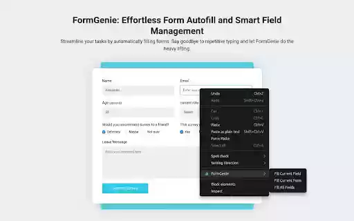 FormGenie: Effortless Form Autofill and Smart Field Management  from Chrome web store to be run with OffiDocs Chromium online