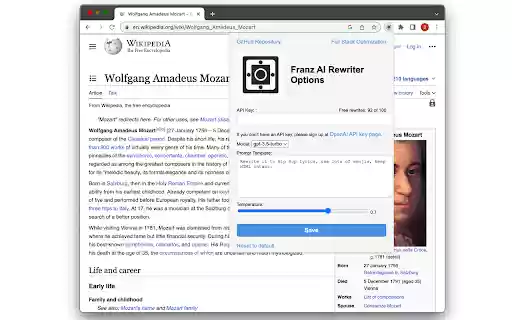 Franz AI Text Rewriter  from Chrome web store to be run with OffiDocs Chromium online