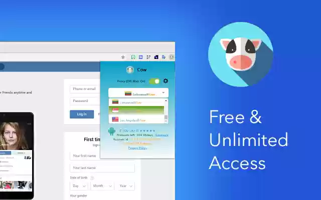 Free Proxy VPN to Unblock any sites | Cow from Chrome web store to be run with OffiDocs Chromium online Free Proxy VPN to Unblock any sites | Cow from Chrome web store to be run with OffiDocs Chromium online