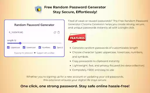 Free Random Password Generator  from Chrome web store to be run with OffiDocs Chromium online