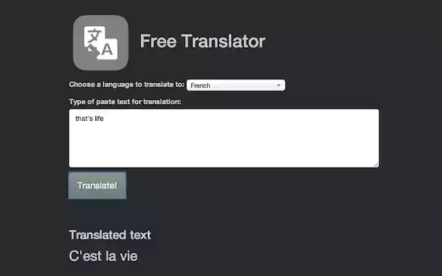 Free Translator  from Chrome web store to be run with OffiDocs Chromium online