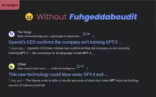 Fuhgeddaboudit: Avoid AI  GPT news!  from Chrome web store to be run with OffiDocs Chromium online