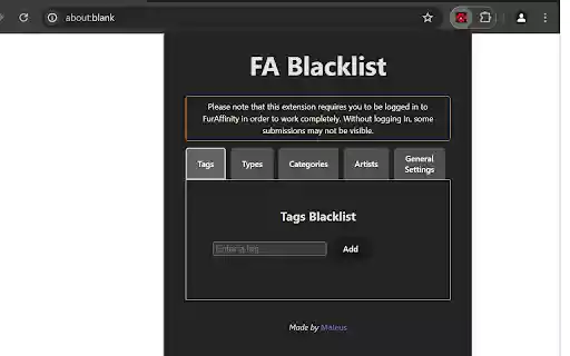 FurAffinity (FA) Blacklist  from Chrome web store to be run with OffiDocs Chromium online