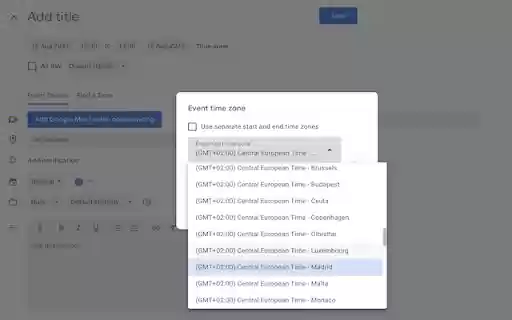 gcal timezones  from Chrome web store to be run with OffiDocs Chromium online