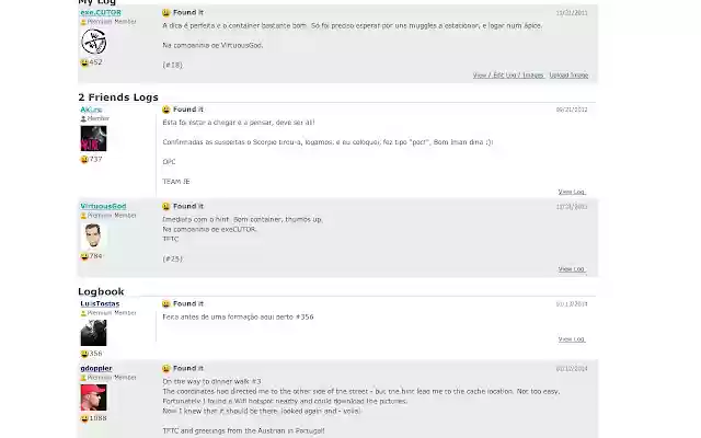 Geocaching.com Friends Logs  from Chrome web store to be run with OffiDocs Chromium online