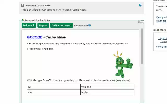 Geocaching.com Google Drive™ Notes  from Chrome web store to be run with OffiDocs Chromium online