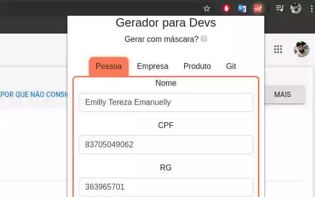 Gerador de Cadastros  from Chrome web store to be run with OffiDocs Chromium online