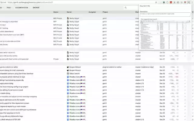 Gerrit bug reporter  from Chrome web store to be run with OffiDocs Chromium online
