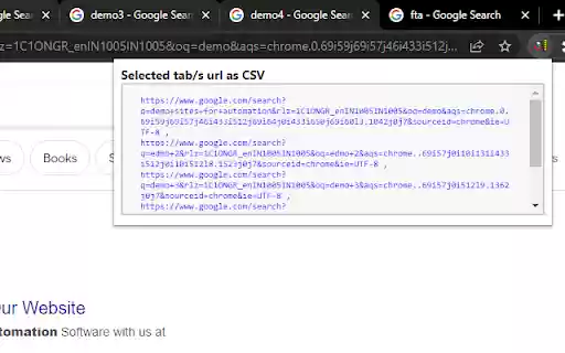 Get the selected tabs url as CSV  from Chrome web store to be run with OffiDocs Chromium online