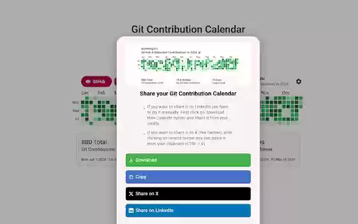 Git Contribution Calendar  from Chrome web store to be run with OffiDocs Chromium online