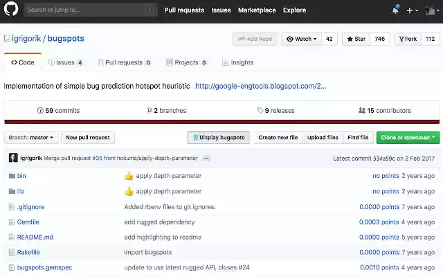 github bugspots extension  from Chrome web store to be run with OffiDocs Chromium online