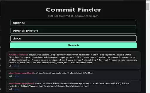 GitHub Commit  Comment Search  from Chrome web store to be run with OffiDocs Chromium online