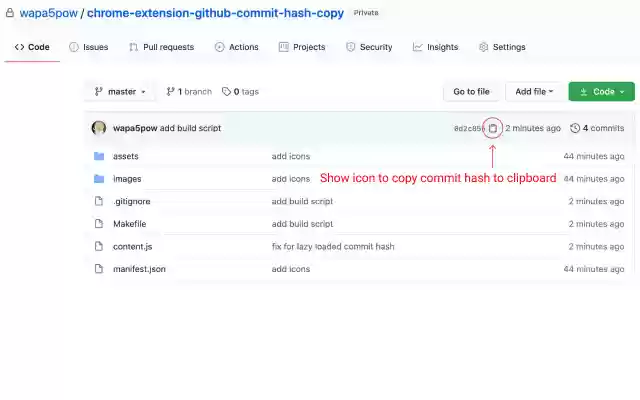 GitHub commit hash copy  from Chrome web store to be run with OffiDocs Chromium online