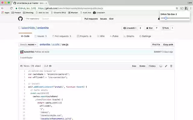 GitHub Custom Tab Size  from Chrome web store to be run with OffiDocs Chromium online