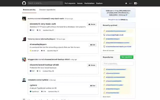 Chrome ウェブストアの Github Dash を OffiDocs Chromium オンラインで実行