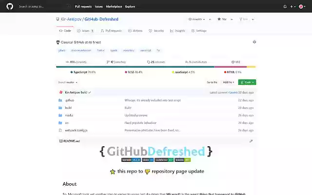 GitHub Defreshed  from Chrome web store to be run with OffiDocs Chromium online
