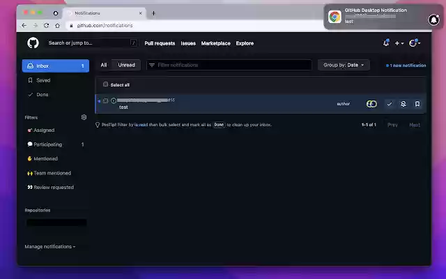GitHub Desktop Notification  from Chrome web store to be run with OffiDocs Chromium online