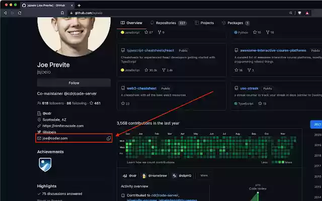 GitHub Email Extension  from Chrome web store to be run with OffiDocs Chromium online