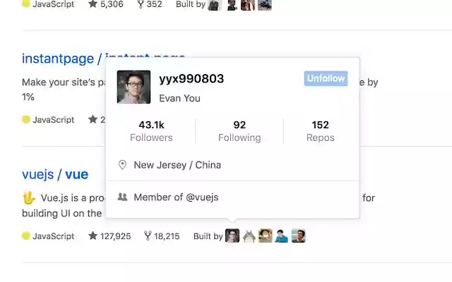 GitHub Hovercard  from Chrome web store to be run with OffiDocs Chromium online