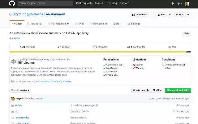 Github License Summary  from Chrome web store to be run with OffiDocs Chromium online