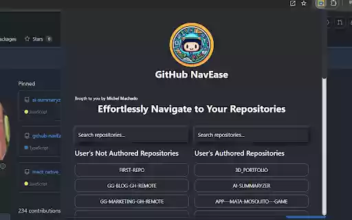 GitHub NavEase  from Chrome web store to be run with OffiDocs Chromium online
