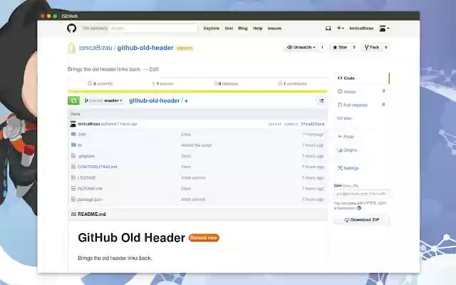 GitHub Old Header  from Chrome web store to be run with OffiDocs Chromium online