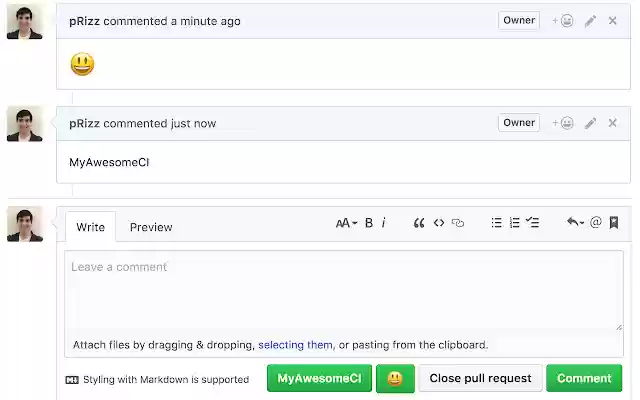 GitHub One Click Comment  from Chrome web store to be run with OffiDocs Chromium online