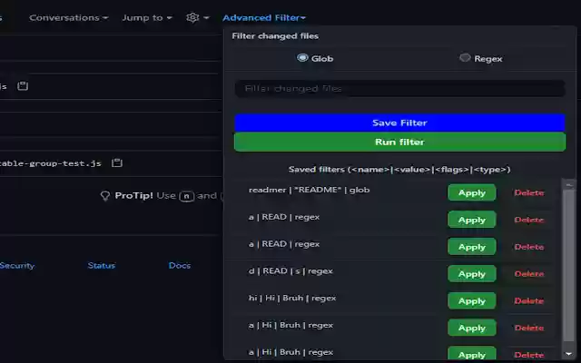 Github PR Filter  from Chrome web store to be run with OffiDocs Chromium online