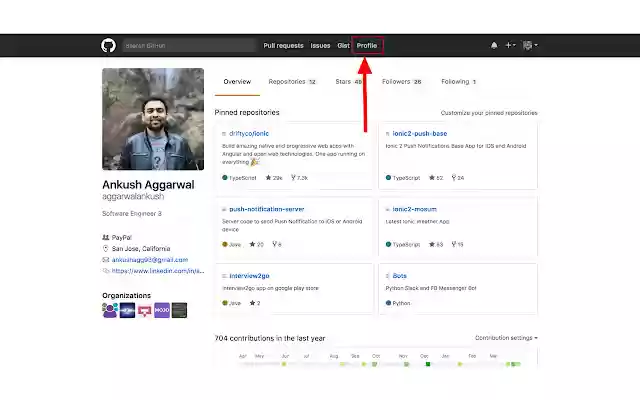 Github Profile Shortcut  from Chrome web store to be run with OffiDocs Chromium online
