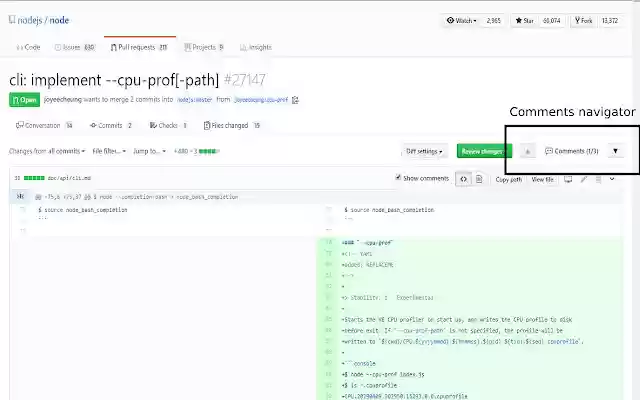GitHub Pull Request Comments Navigator  from Chrome web store to be run with OffiDocs Chromium online