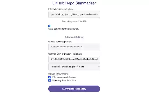 GitHub Repo Summarizer  from Chrome web store to be run with OffiDocs Chromium online