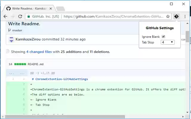 GitHub Settings  from Chrome web store to be run with OffiDocs Chromium online