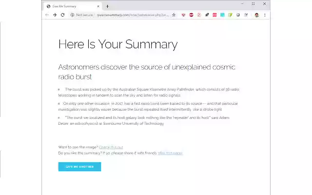 Give Me Summary from Chrome web store to be run with OffiDocs Chromium online Give Me Summary from Chrome web store to be run with OffiDocs Chromium online
