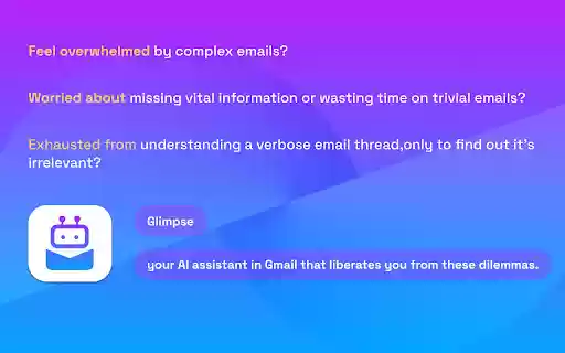 Glimpse AI Gmail Assistant powered by ChatGPT4 from Chrome web store to be run with OffiDocs Chromium online Glimpse AI Gmail Assistant powered by ChatGPT4 from Chrome web store to be run with OffiDocs Chromium online