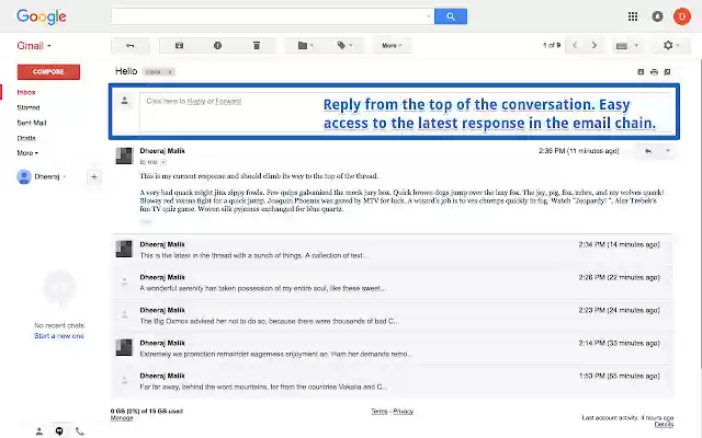 Gmail Reply at the TOP from Chrome web store to be run with OffiDocs Chromium online Gmail Reply at the TOP from Chrome web store to be run with OffiDocs Chromium online