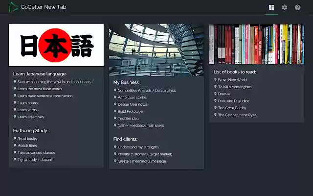 GoGetter New Tab from Chrome web store to be run with OffiDocs Chromium online GoGetter New Tab from Chrome web store to be run with OffiDocs Chromium online
