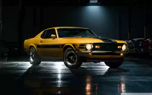 Golden Mustang Under Garage Lights  from Chrome web store to be run with OffiDocs Chromium online