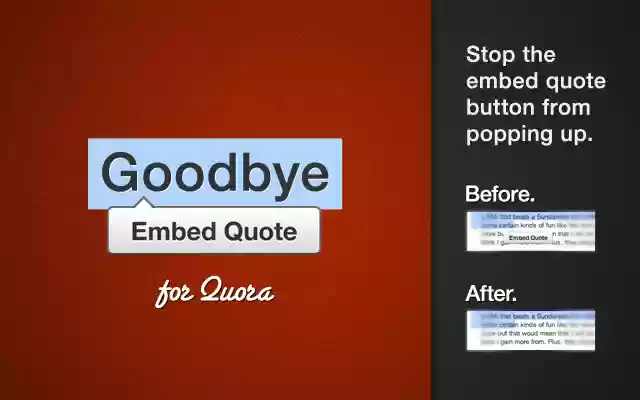 Goodbye Quora Embed Button from Chrome web store to be run with OffiDocs Chromium online Goodbye Quora Embed Button from Chrome web store to be run with OffiDocs Chromium online