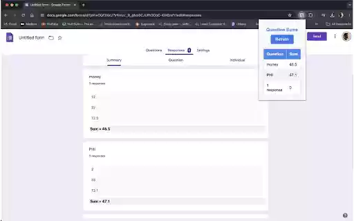 Google Form Response Sum  from Chrome web store to be run with OffiDocs Chromium online