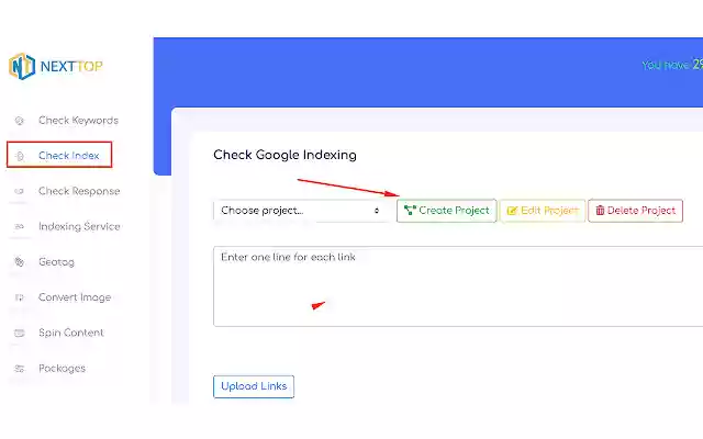 Google Index Checker Nexttop.org  from Chrome web store to be run with OffiDocs Chromium online