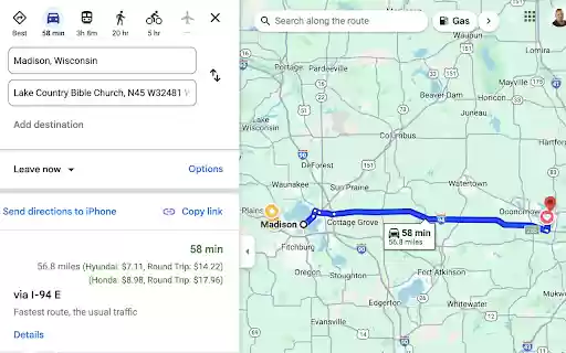 Google Maps Gas Mileage Cost Calculator  from Chrome web store to be run with OffiDocs Chromium online