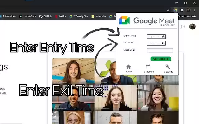 Google Meet Scheduler: Auto Join, Leave Meet  from Chrome web store to be run with OffiDocs Chromium online