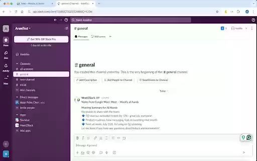 Google Meet to Slack: Real Time Meeting Notes  from Chrome web store to be run with OffiDocs Chromium online