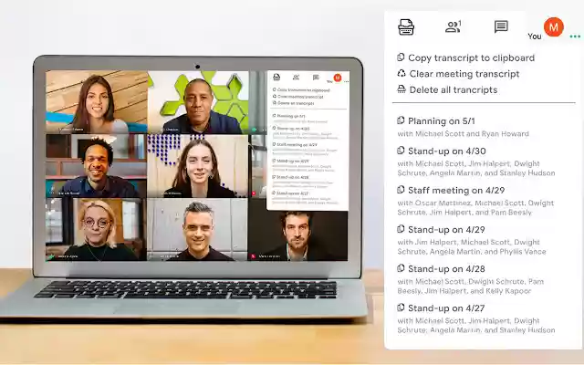 Google Meet Transcripts  from Chrome web store to be run with OffiDocs Chromium online