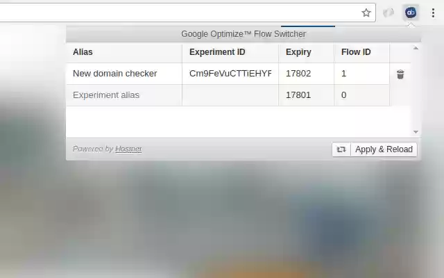 Google Optimize A/B variant switcher  from Chrome web store to be run with OffiDocs Chromium online
