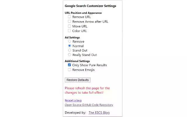 Google Search Ad Remover And Customizer  from Chrome web store to be run with OffiDocs Chromium online