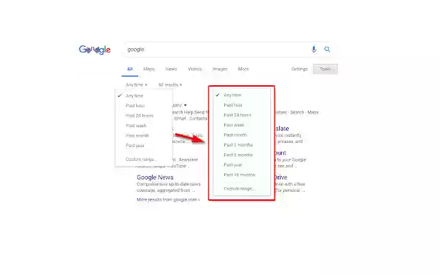 Google Search date range shortcut  from Chrome web store to be run with OffiDocs Chromium online